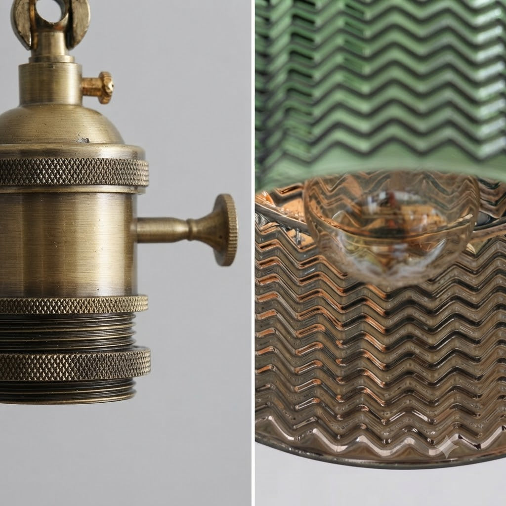 Luxury Solid Copper & Chevron Glass Wall Sconce | Vintage Patterned Wall Light