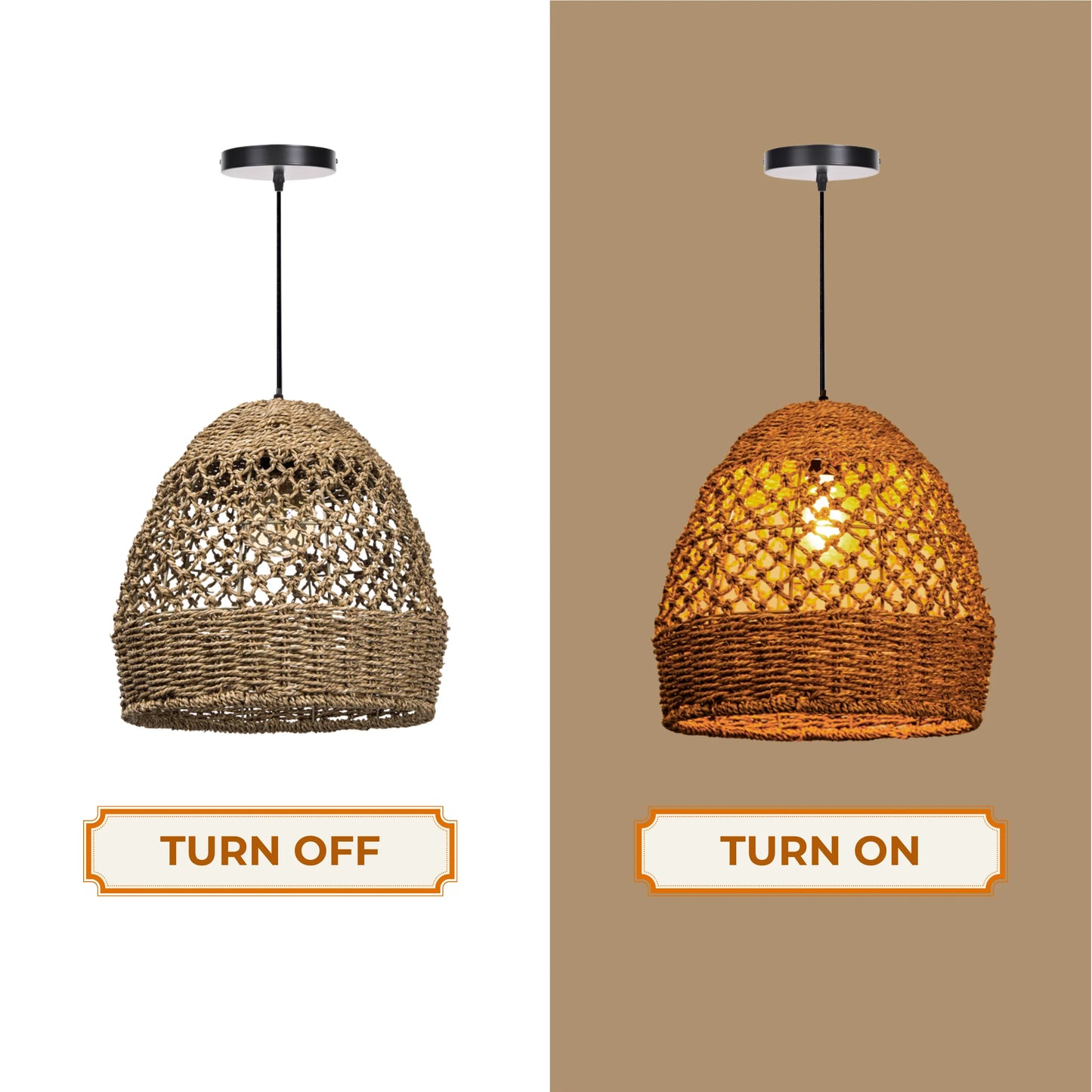 Handwoven natural Jute dome pendant light with intricate woven texture