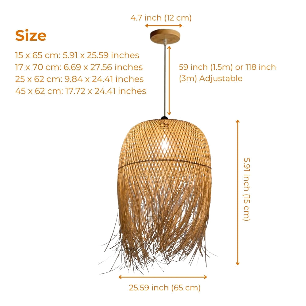 Natural bamboo woven fringe pendant light for elegant restaurant dining styling