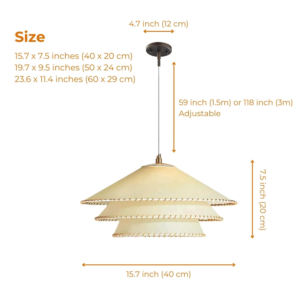 Organic tiered pendant lamp highlighting detailed hand-stitched craftsmanship
