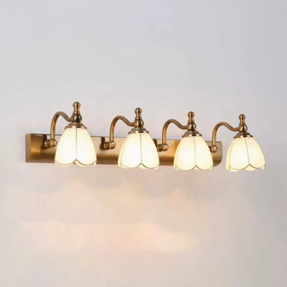 Antique Copper Tulip Gallery Lamp – 4-Head Floral Wall Lighting