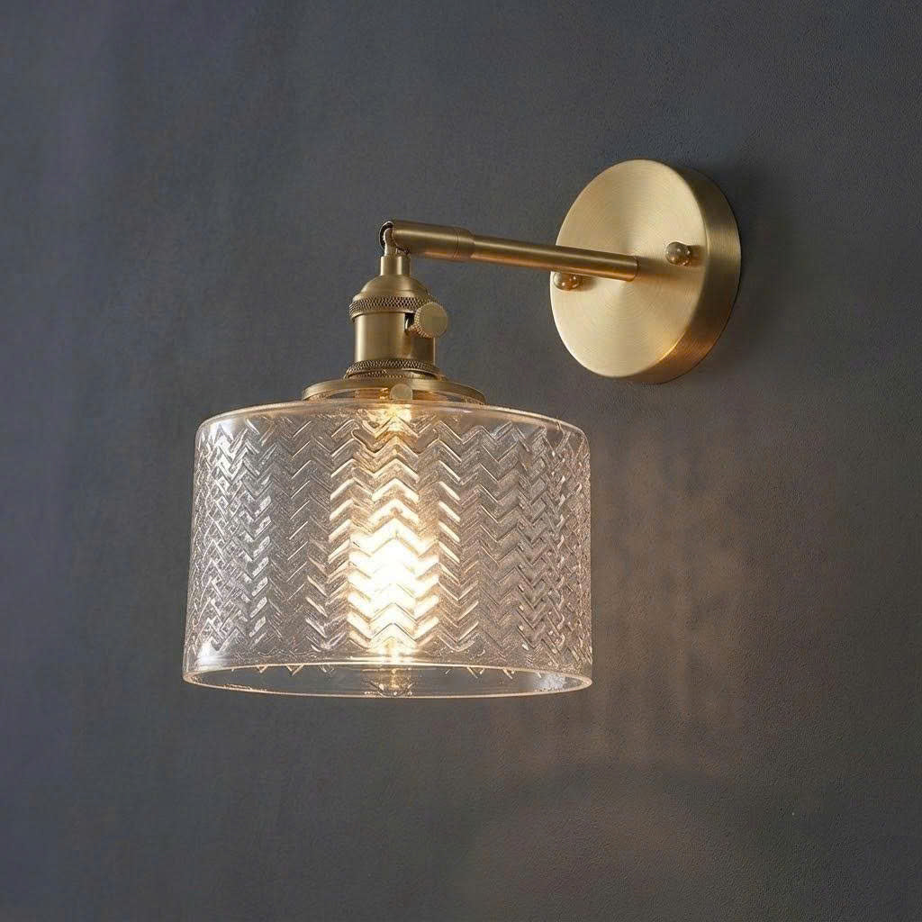 Luxury Solid Copper & Chevron Glass Wall Sconce | Vintage Patterned Wall Light