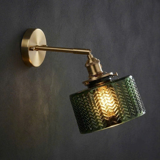 Luxury Solid Copper & Chevron Glass Wall Sconce | Vintage Patterned Wall Light