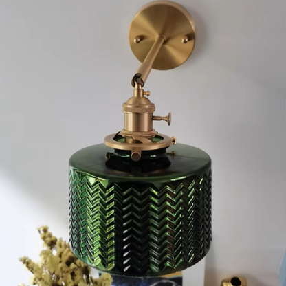 Luxury Solid Copper & Chevron Glass Wall Sconce | Vintage Patterned Wall Light