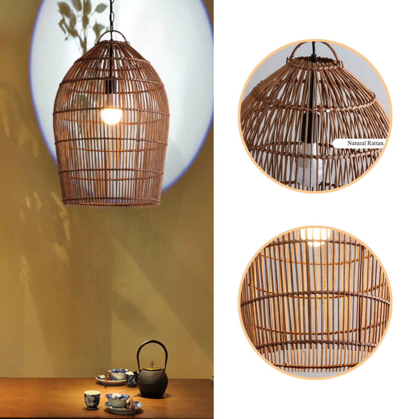 Aesthetic woven rattan pendant light in natural finish for sophisticated living spaces