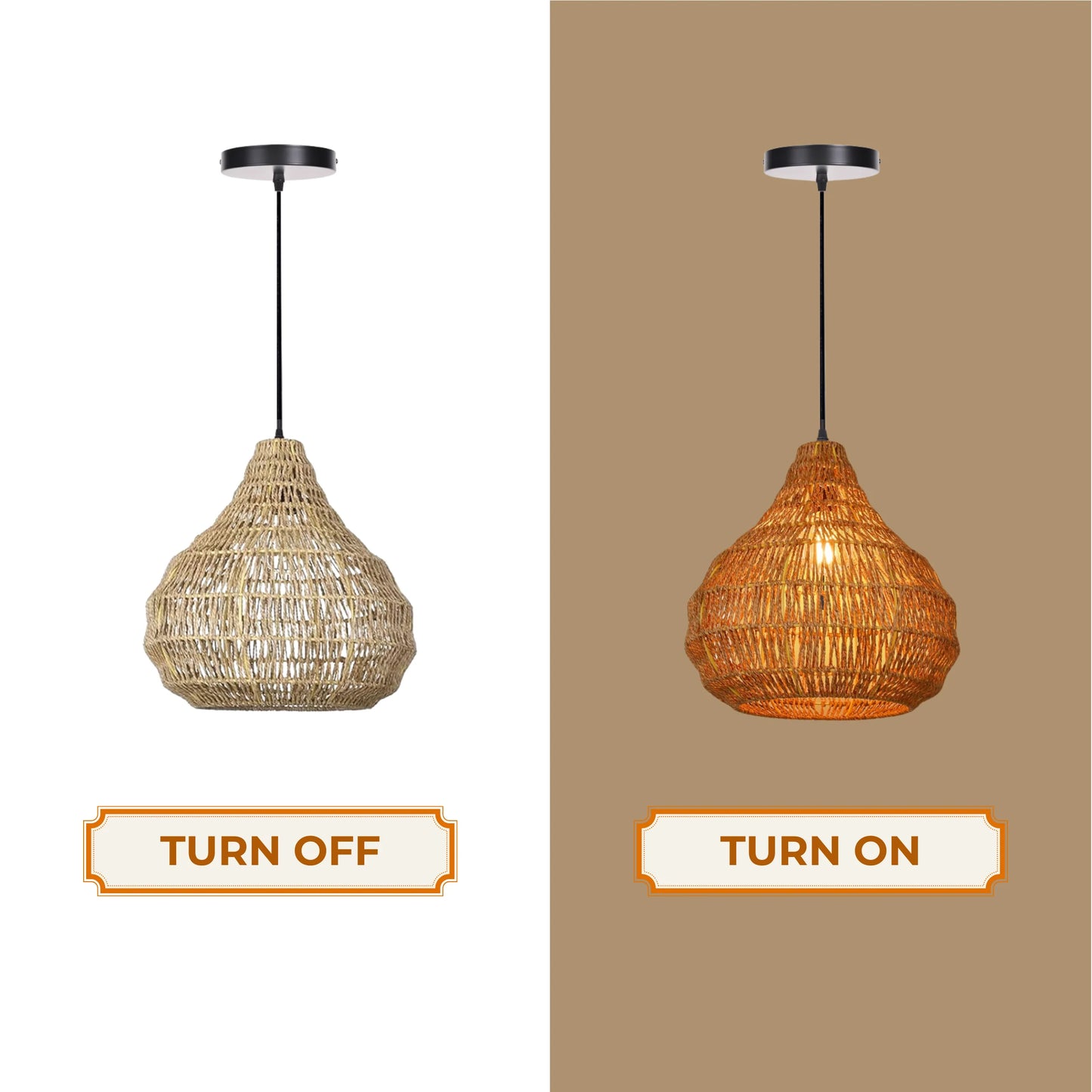 Artisan crafted woven rattan light shade with detailed rustic weaving pattern