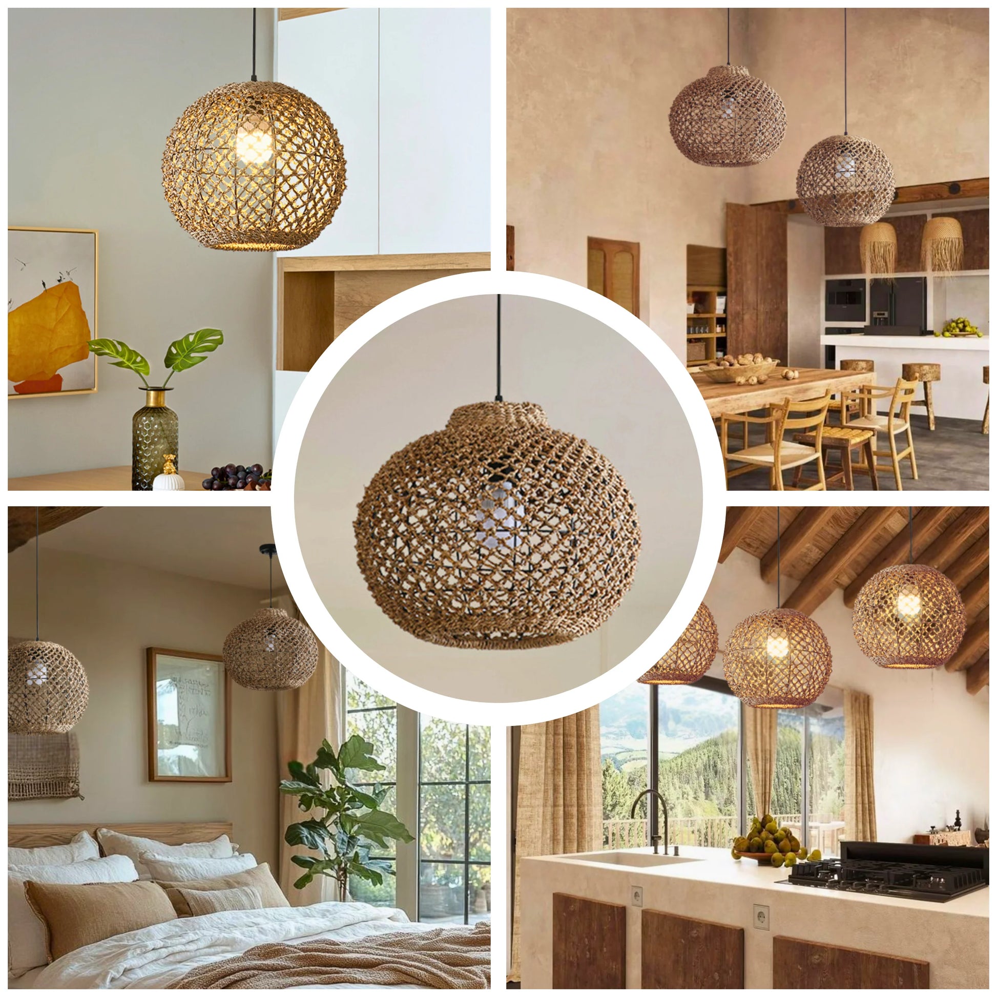 Artisan hand-crafted rope chandelier with intricate net pattern
