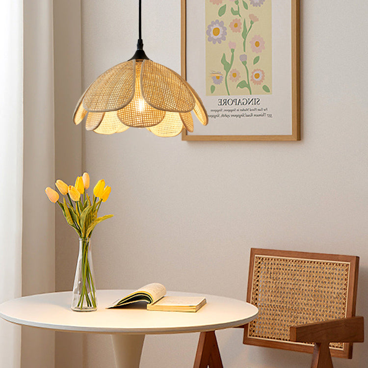 Artisan rattan bloom pendant light for rustic chic home decor