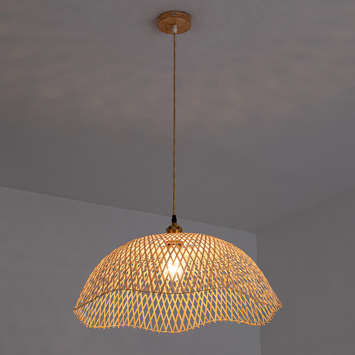 Eco-friendly bamboo drop light, meticulously handwoven for a healthy living space.