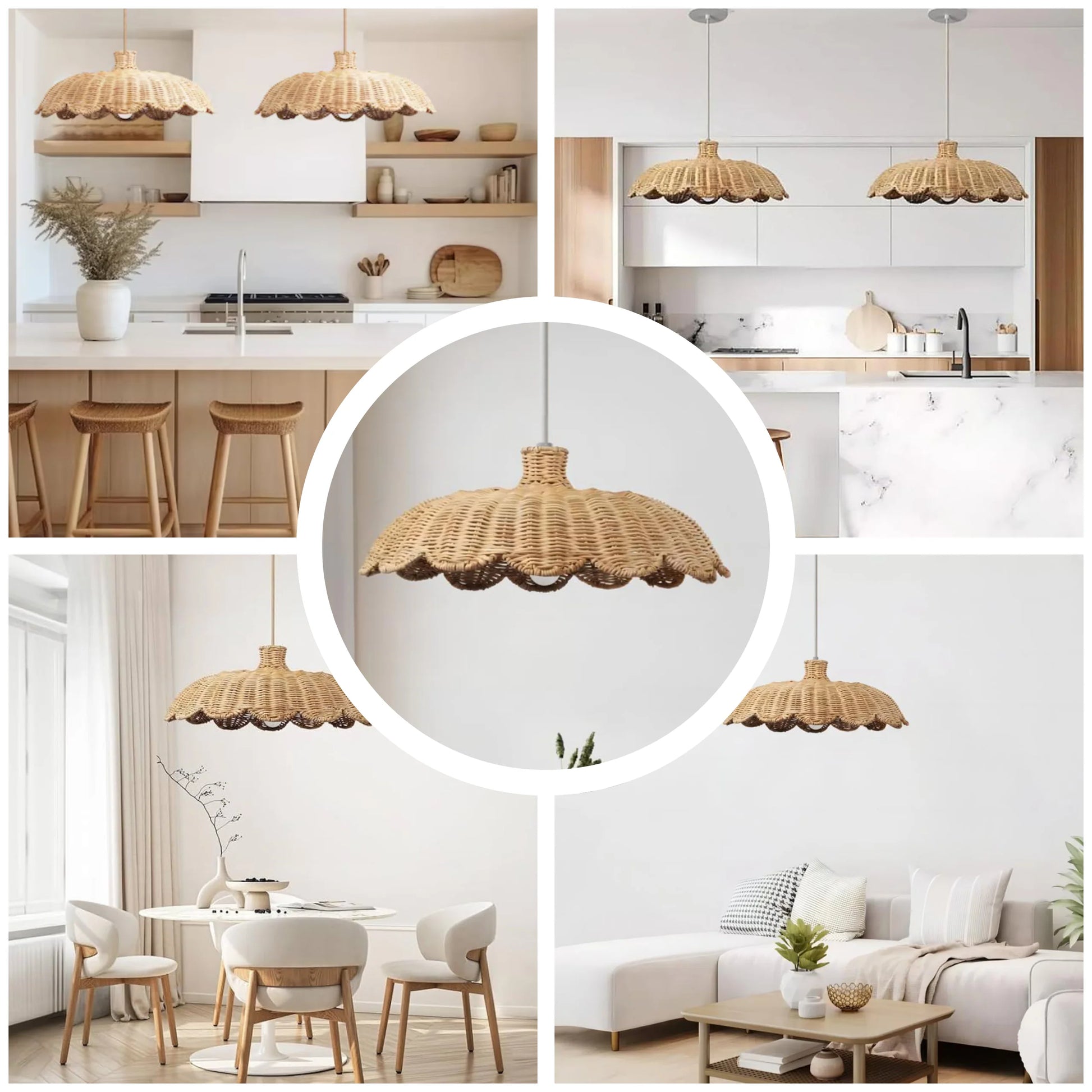 Artisanal bamboo fiber scalloped light shade showcasing intricate natural craftsmanship