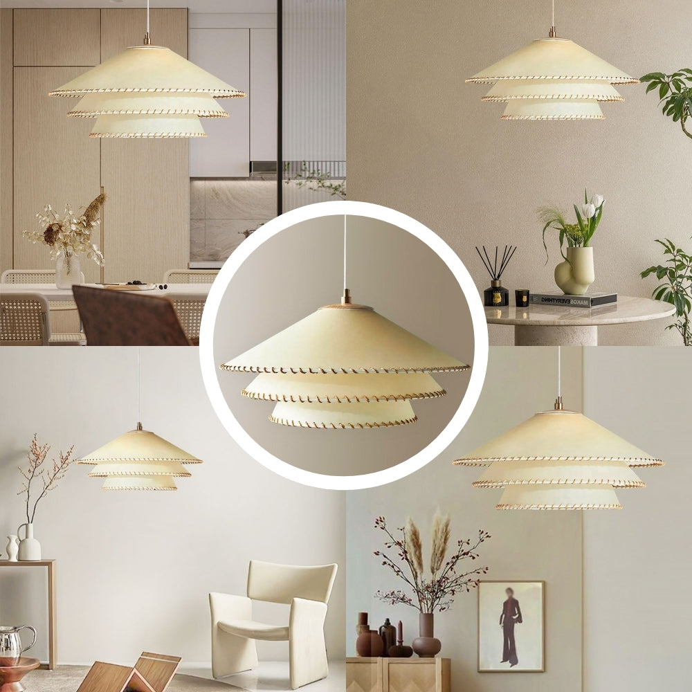 Artisanal tiered pendant light with intricate stitched