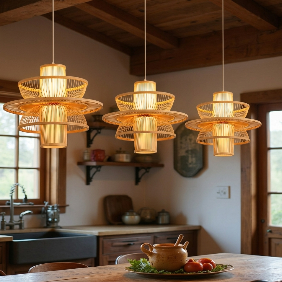 Artistic bamboo pendant for dining room, highlighting unique structural beauty