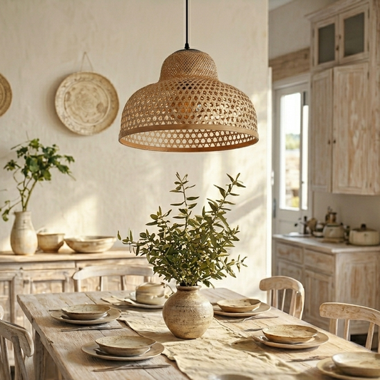 Artistic bamboo pendant for dining room, highlighting natural beauty and warmth