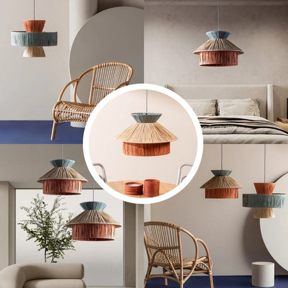 Artistic multicolored woven pendant light as modern Wabi-Sabi home decor