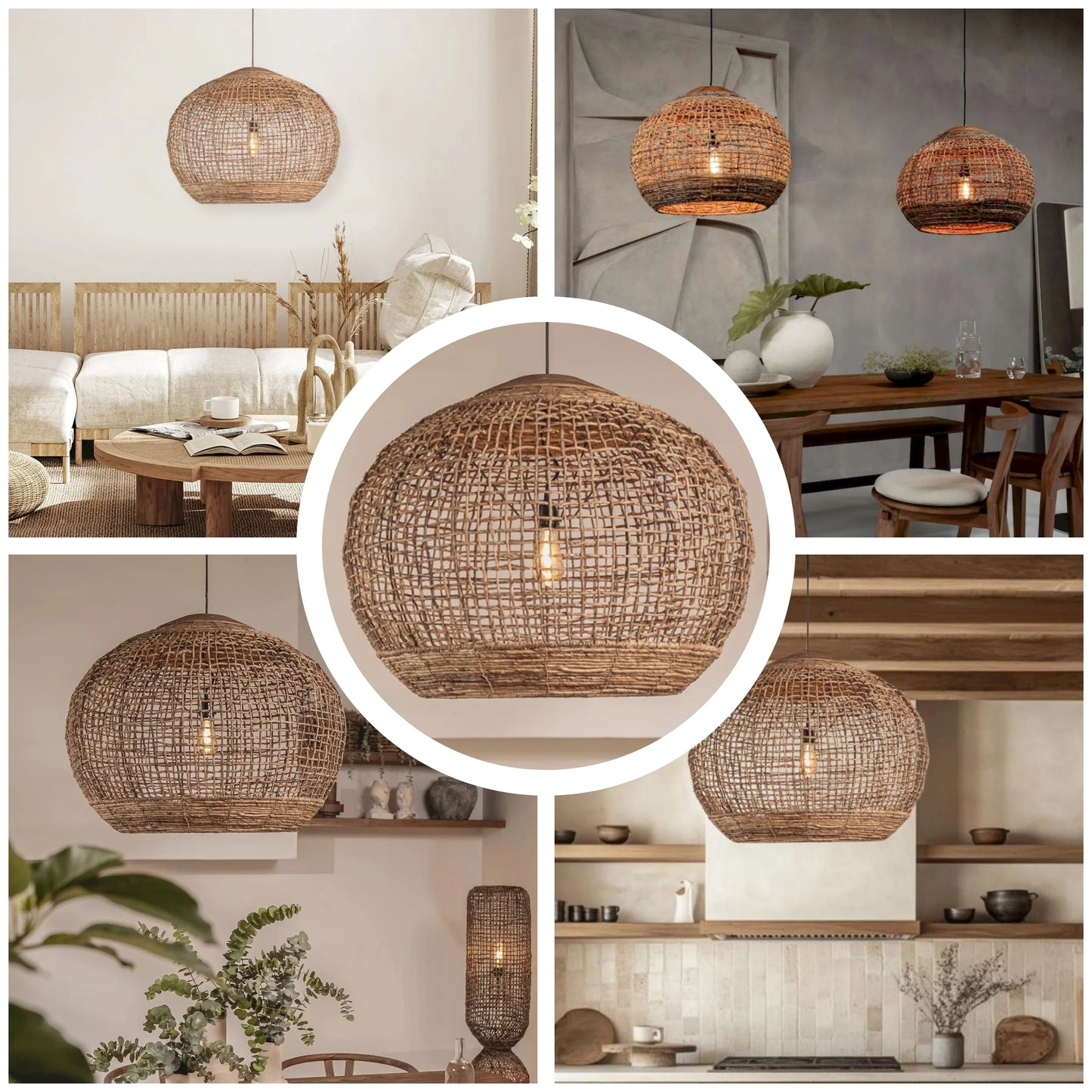 Large cozy boho rattan ceiling pendant lamp for bedroom styling