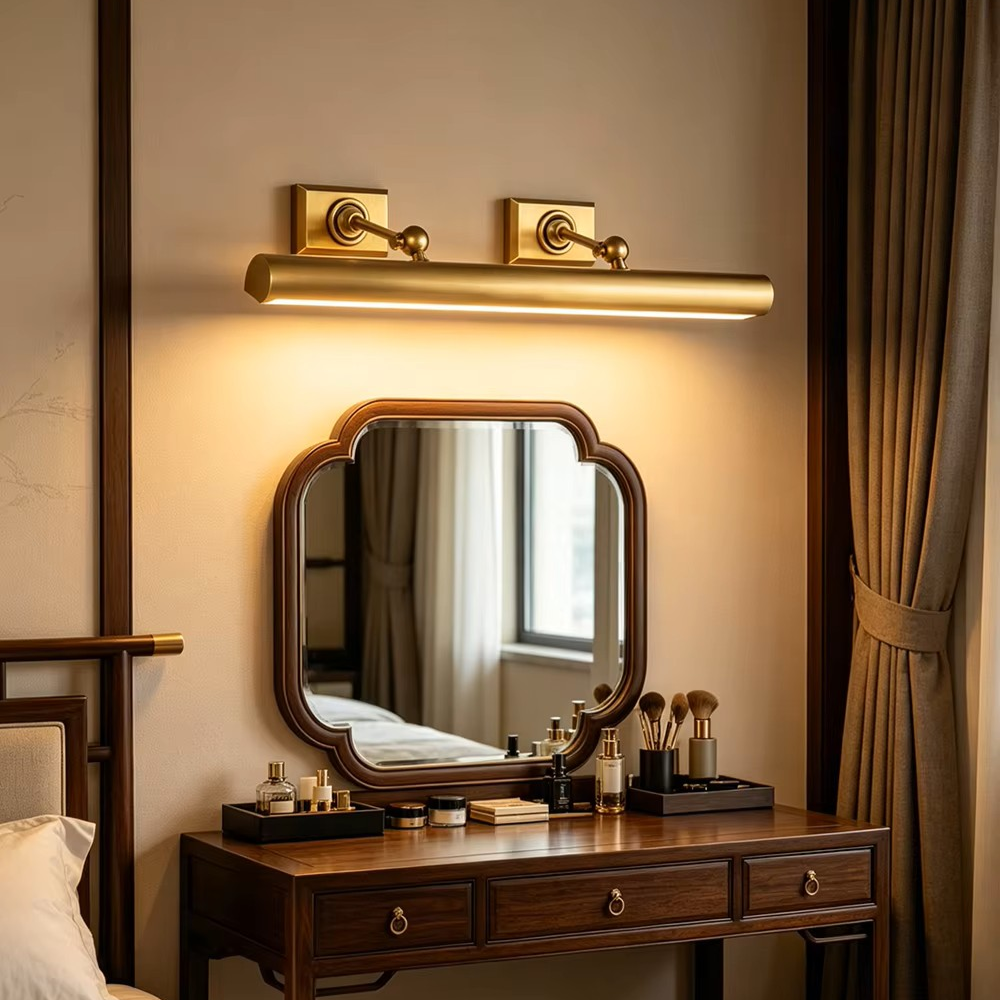 Soft copper accent lighting for luxury bedroom bedside wall