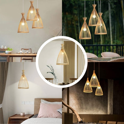 Bohemian bamboo pendant light fixture for unique rustic home decor