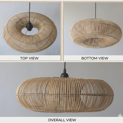 Bohemian texture wicker hanging fixture, adding an eclectic boho-chic vibe to stylish interior spaces.