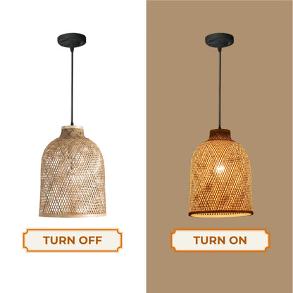 Bohemian style natural bamboo pendant light perfect for relaxed, natural, and trendy interior spaces.