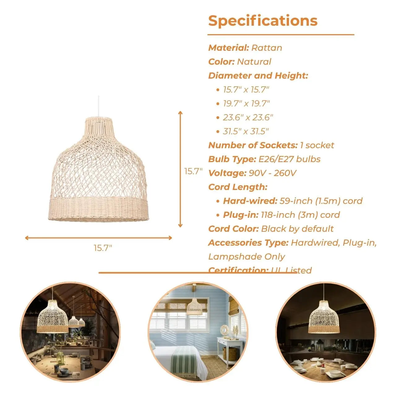 Bohemian inspired woven dome pendant light ideal for a trendy, relaxed boho chic interior.