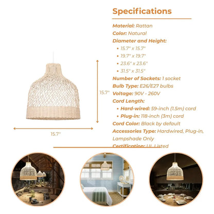 Bohemian inspired woven dome pendant light ideal for a trendy, relaxed boho chic interior.