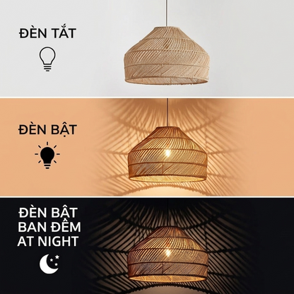 Bohemian texture wicker hanging fixture, adding an eclectic boho-chic vibe to stylish interior spaces.