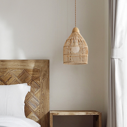 Boho style natural fiber ceiling light fixture perfect for cozy bedroom decor