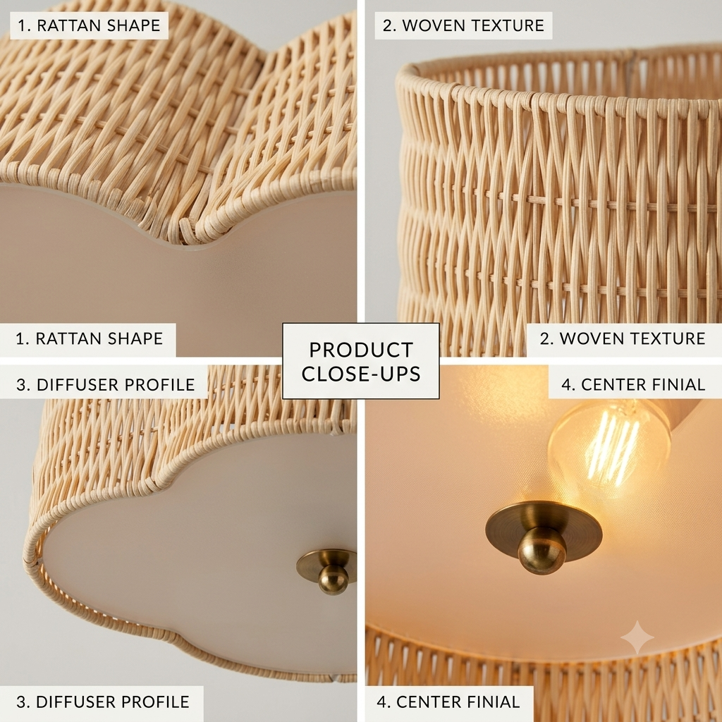 Eco-friendly ceiling light crafted from natural bamboo weave, perfect for a natural wellness space.