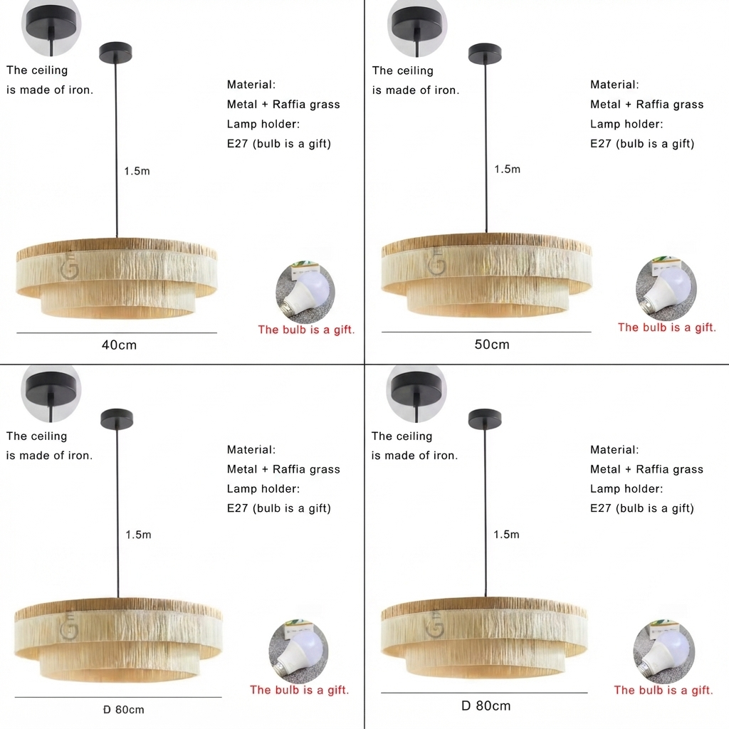 Ceiling pendant in organic Raffia, handmade for a healthy kitchen atmosphere, offering unique task lighting.