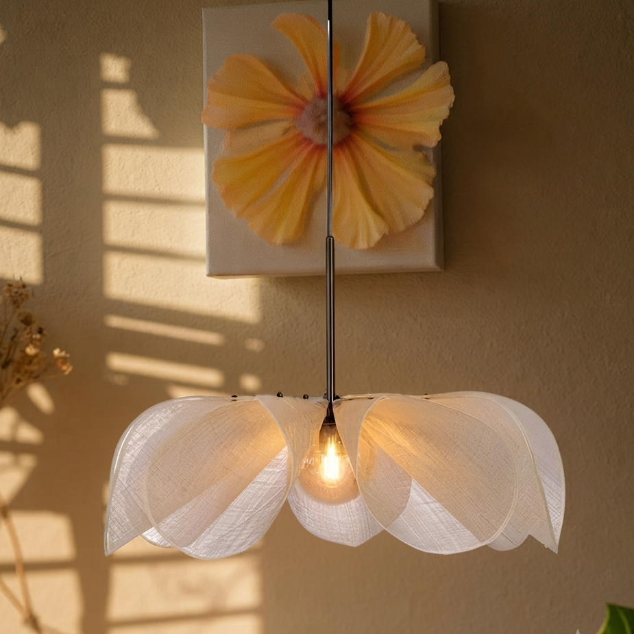 Ceiling pendant in Wabi-sabi style, crafted from Fabric, ideal for Interior decor, providing ambient and mood lighting with an organic, sculptural appeal.