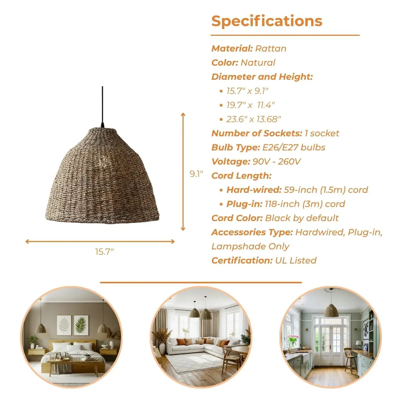 Coastal farmhouse inspired jute pendant light perfect for a relaxed beach house theme.