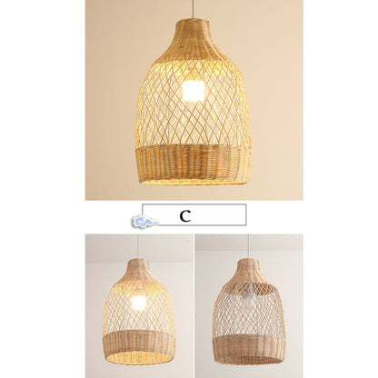 Coastal inspired woven dome hanging lamps creating a relaxed atmosphere