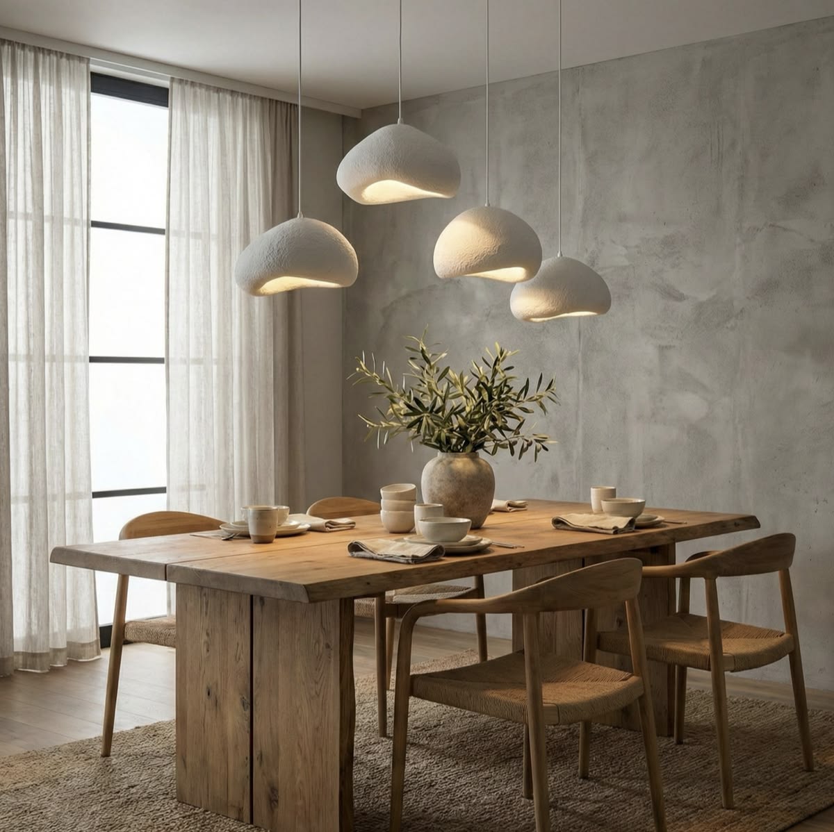 Contemporary pebble-shaped HDPE hanging lamp, gray finish
