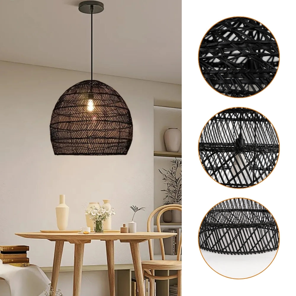 Contemporary rattan pendant light with a distinct organic cage form