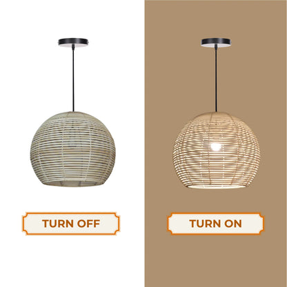 Cozy boho rattan lamp providing warm lighting in an entryway or hallway