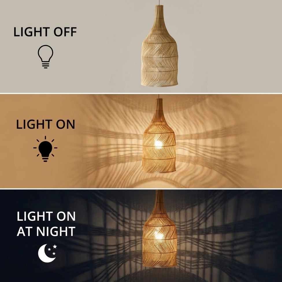 A Cozy Home Bamboo cylinder pendant light, creating inviting warmth and a soft, comfortable atmosphere.