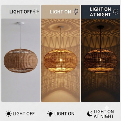 Elegant quiet luxury lighting, artisanal rattan lamp for cozy home atmosphere.