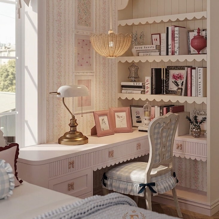 Cozy rattan scalloped lamp for the bedroom, creating soft, warm ambient ceiling lighting for relaxation.