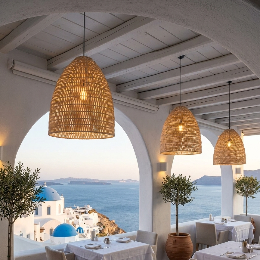 Decorative bell lamp for cafe decor adding a touch of natural, artisanal charm