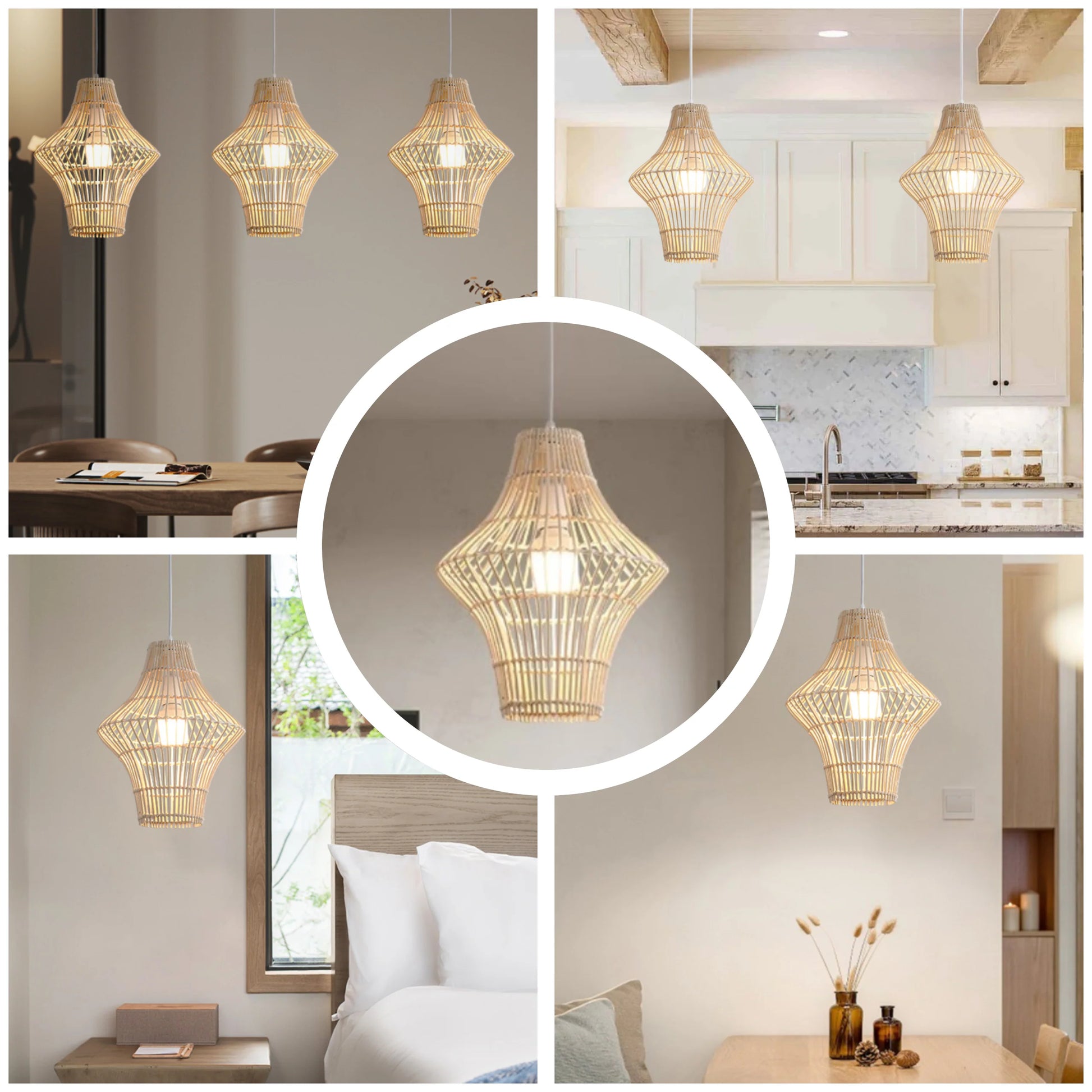 Decorative rattan light fixture for a modern farmhouse living room update