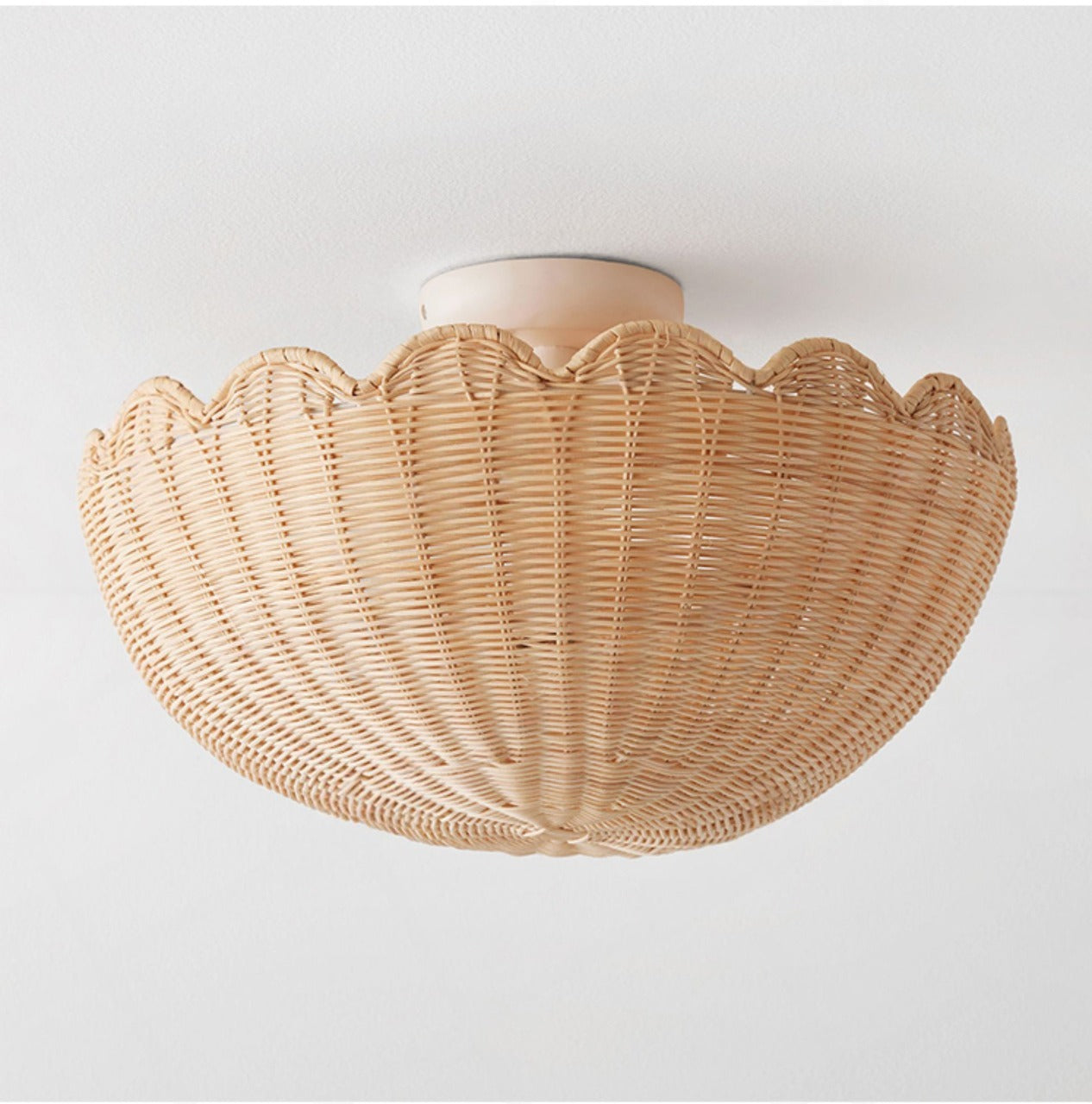 Decorative rattan scallop light, a stylish and unique commercial fixture for a trendy restaurant ambiance.

Name: Natural Rattan Flush Mount