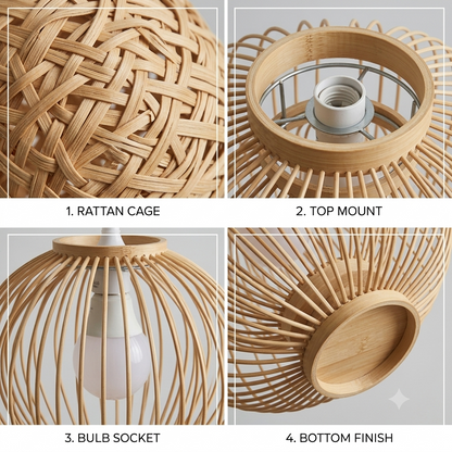 Earth-conscious drop light, hand-crafted bamboo orb shape, perfect for green-certified resort decor.