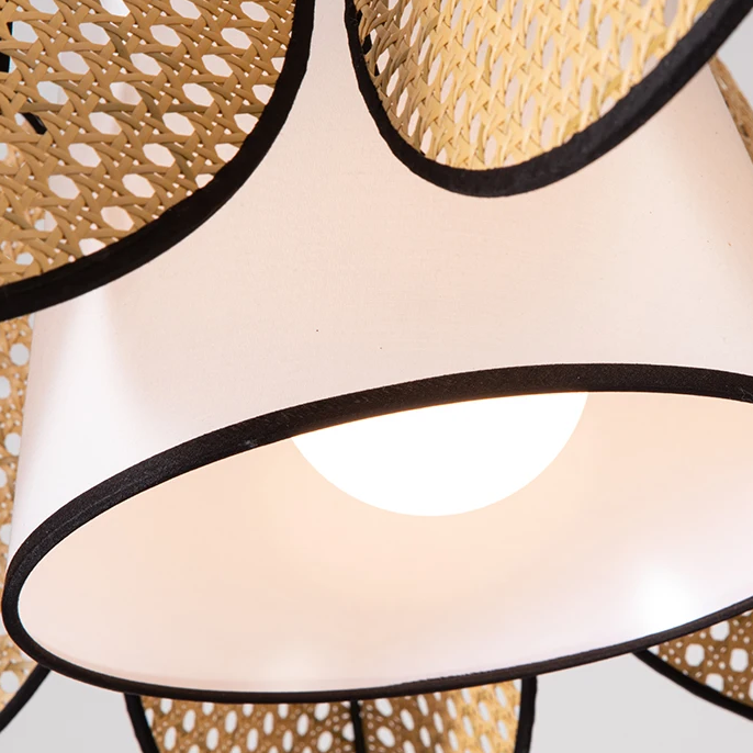 Drop light in Japandi style, crafted from rattan and fabric, perfect for clean and balanced interior decor styles.