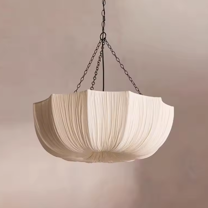 Drop light with Organic modern aesthetic, made from Textile, ideal Garden lamp for ambient and task lighting.