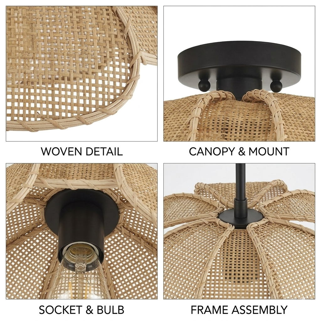 Earth-friendly rattan flower-style hanging light, a handwoven decorative fixture designed for home wellness.