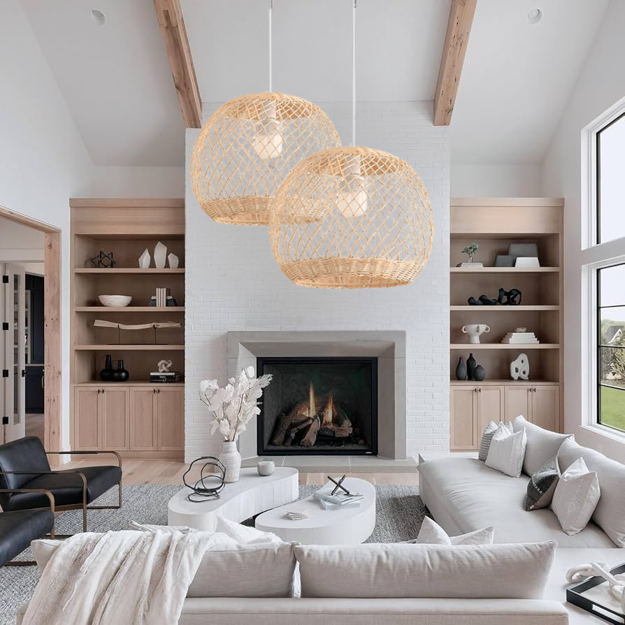 Eclectic natural weave ceiling lamp set for personalized living room decor