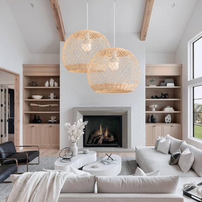 Eclectic natural weave ceiling lamp set for personalized living room decor