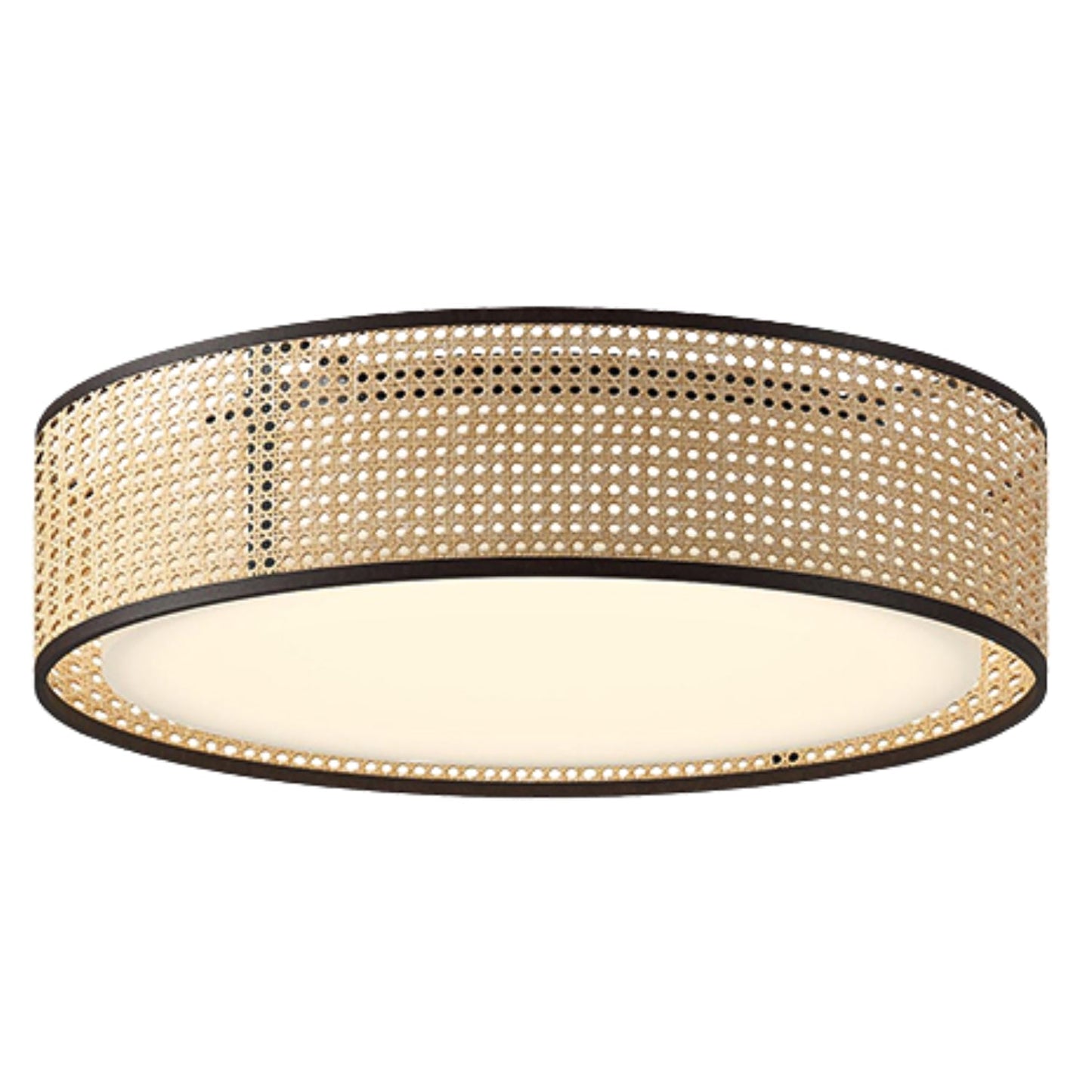 Eco-conscious natural rattan drum fixture, a plastic-free and sustainable light choice for mindful living.