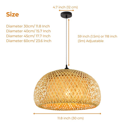 Natural rattan woven light fixture showing eco-friendly bamboo craftsmanship