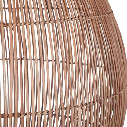 Premium woven cane cocoon lamp blending traditional Asian basket weaving techniques with clean Nordic geometric shapes.